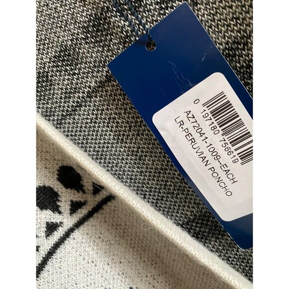 Lucchese Lightweight Alpaca Cape Peruvian Poncho One Size Black White Coastal - Picture 5 of 5